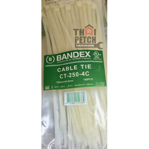 เคเบิ้ลไทร์ ไนล่อน สายรัดพลาสติก สีขาว CABLE TIES BANDEX ขนาด 10 นิ้ว เคเบิ้ลไทร์ ไนล่อน สายรัดพลาสติก สีขาว CABLE TIES BANDEX ขนาด 10 นิ้ว