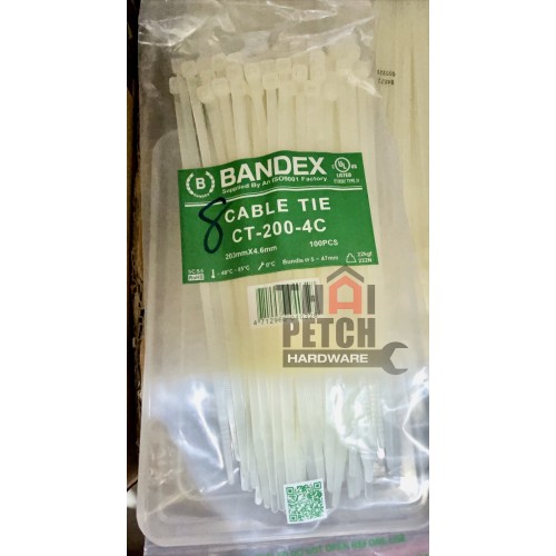 เคเบิ้ลไทร์ ไนล่อน สายรัดพลาสติก สีขาว CABLE TIES BANDEX ขนาด 8 นิ้ว เคเบิ้ลไทร์ ไนล่อน สายรัดพลาสติก สีขาว CABLE TIES BANDEX ขนาด 8 นิ้ว