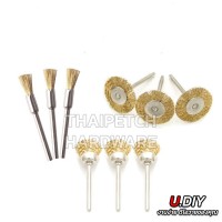 แปรงลวดกลมมีแกน ทองเหลือง แปรงลวดขัดสนิม แกน 3 มม. U.DIY มีแปรงหลายแบบ แปรงลวดแกน